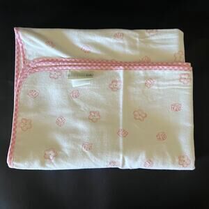 Pottery Barn Kids Blanket Cotton White Pink Gingham Trim Flowers Blocks 25x36"‎